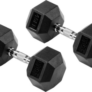 Signature Fitness Rubber Encased Hex Weights Dumbbells Pair, Exercise & Fitness Dumbbells for Home Gym Training