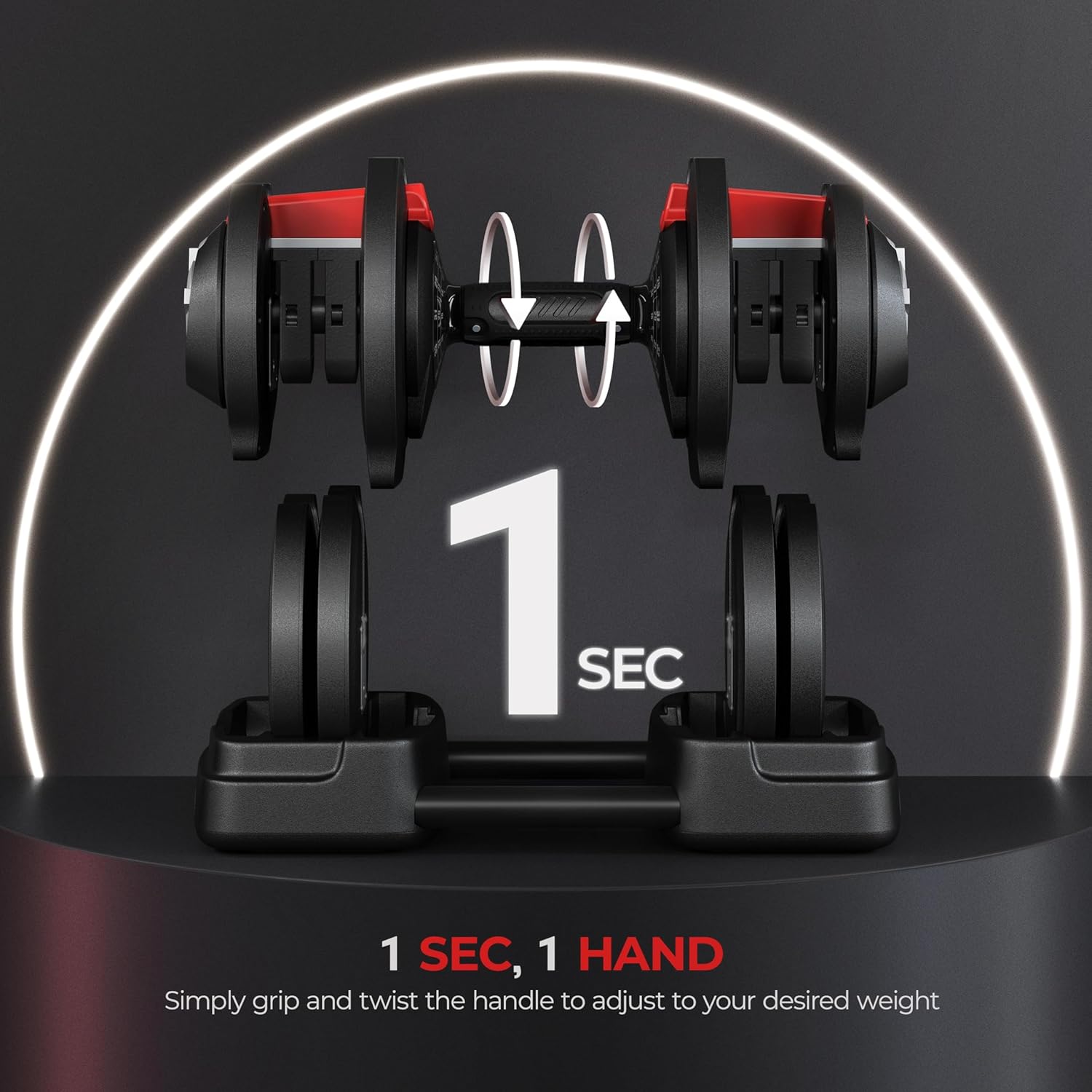 Yaheetech Adjustable Dumbbell Set Free Weight Dumbbells 40lbs/52.5lbs/90lbs Fast Adjust Dumbbells Dumbbell Weight Set, with Tray for Men/Women Strength Training Equipment - Image 2