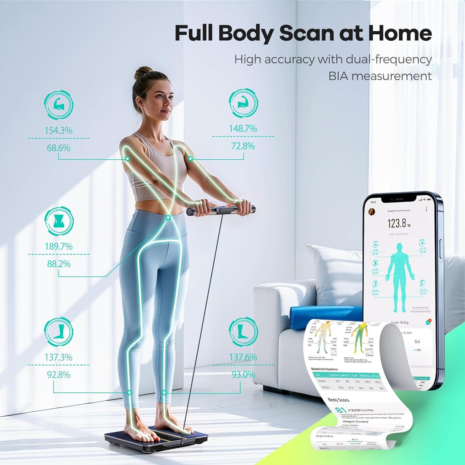 RunStar Smart Scale for Body Weight, 8 Electrodes High Precision Digital Bathroom Scale with Set Functions Handle, Body Composition Scale for 28 Metrics 400lbs, Blue-Black - Image 4