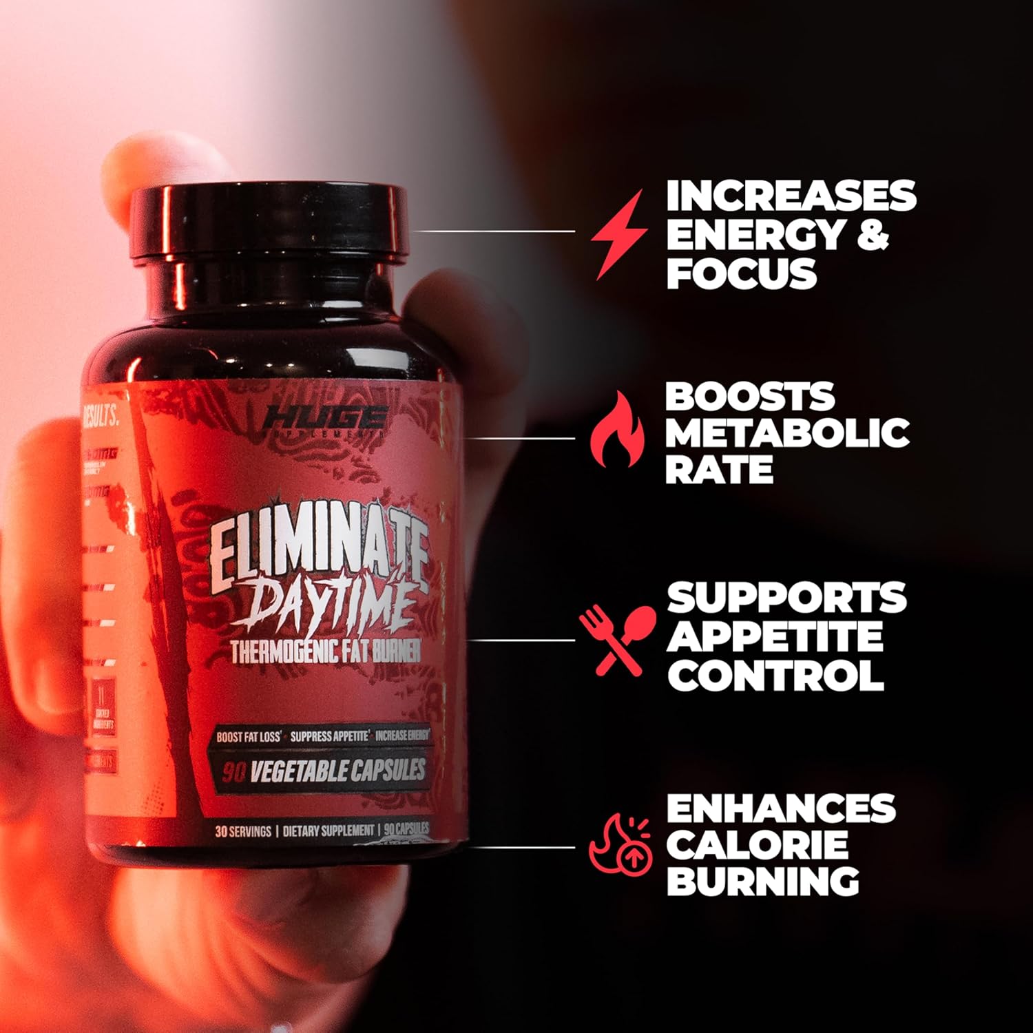 Eliminate Thermogenic Fat Burner For Men - Supercharge Metabolism, Boost Energy, Appetite Suppressant & Reduce Cravings - 11 Potent Ingredients, Fast-Acting Potent Weight Loss Pills (90 Capsules) - Image 2