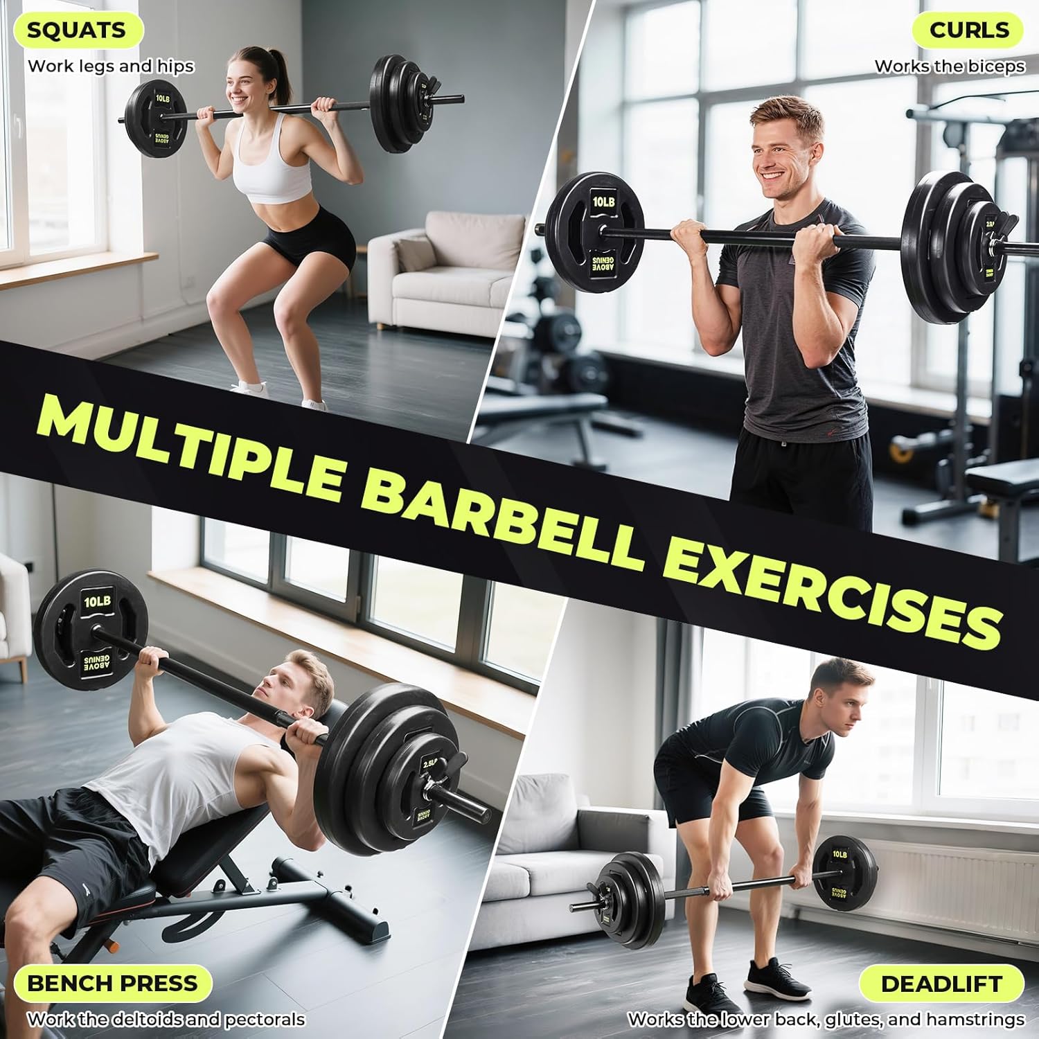 AboveGenius Barbell Weight Set, 45 LB Adjustable Free Weights Bar Set for Home Gym Strength Training, Full Body Workout, Muscle Building, Home Fitness Weight Lifting Equipment - Image 4
