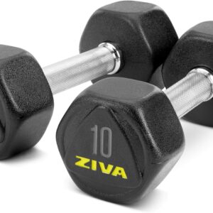 ZIVA Premium Hex Dumbbells – Commercial Grade Rubber Urethane Coated Free Weights for Strength Training, Weightlifting, Home Gym – Durable Steel Core – Sold in Pairs and Sets