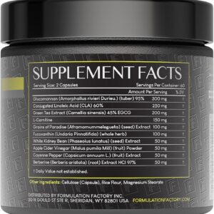 Formulation Factory Metabolism Booster – Melt Mode Natural Thermogenic Support with Glucomannan, L-Carnitine & Green Tea Extract – Advanced Satiety & Energy – 120 Capsules, 2 Month Supply