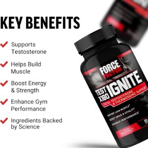 Force Factor Test X180 Ignite Total Testosterone Booster for Men with Fenugreek Seed and Green Tea Extract to Build Lean Muscle, Boost Energy, and Improve Performance, 60 Count