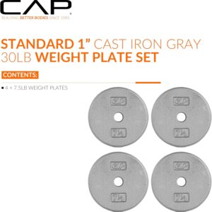 CAP Barbell Standard 1-Inch Cast Iron Weight Plates – Singles & Sets | 1.25-50 lbs | Multiple Options
