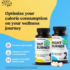 ColonBroom Day & Night Burner Supplements, Pills for Women/Men with Inulin, L-carnitine, Coenzyme Q 10, Grain of Paradise and More, Colon Broom 60 Vegan Capsules Per Container