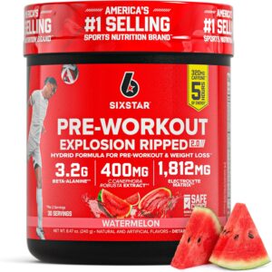 Six Star Pre-Workout Explosion, Watermelon (30 Servings) – Preworkout Energy Powder Supplement for Men & Women – Pre Workout Drink Mix with Creatine & Beta Alanine – Sports Nutrition Products
