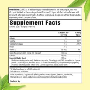 Applied Nutrition Green Tea Fat Burner – Green Tea Extract with EGCG + Green Coffee Bean Extract – Supports Metabolism, Energy & Antioxidant Defense – Fast-Acting Liquid Soft-Gels – 30 Count