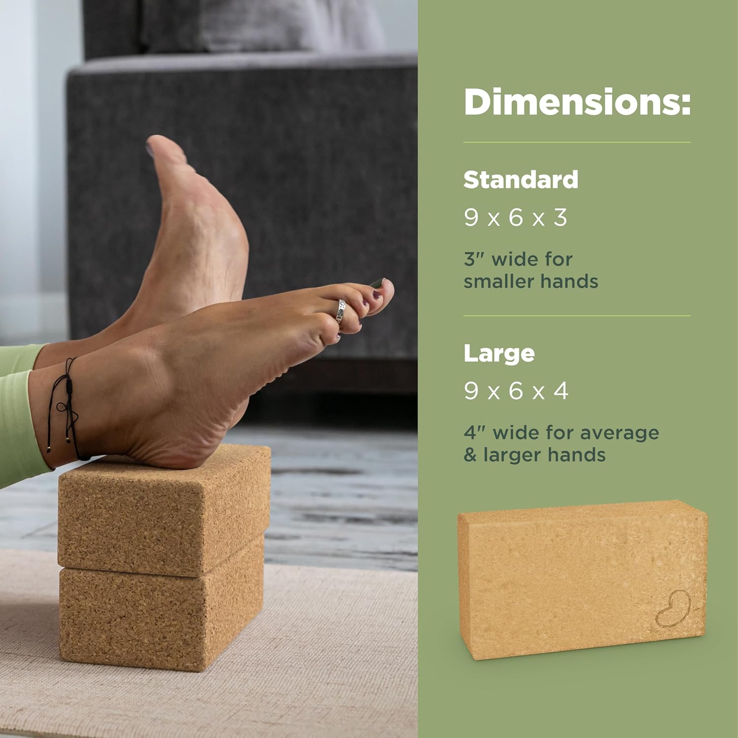 Bean Products Yoga Blocks, Standard & Large Sizes - Studio Grade, Non-Slip, Made from Eco Friendly Materials - 100% Natural Cork or Foam - Improves Stability & Alignment - Single Block or 2 Pack Sets - Image 3