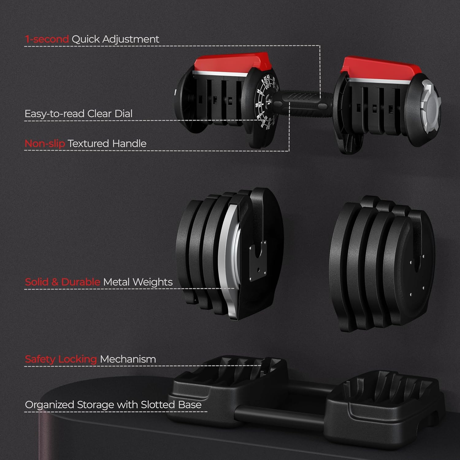 Yaheetech Adjustable Dumbbell Set Free Weight Dumbbells 40lbs/52.5lbs/90lbs Fast Adjust Dumbbells Dumbbell Weight Set, with Tray for Men/Women Strength Training Equipment - Image 6