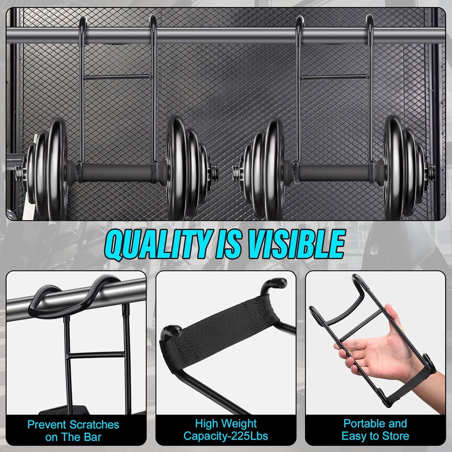 TOBWOLF Dumbbell Spotter Hooks Hangers, Heavy Power Dumbbells Rack Attachments for Dumbbell Bench Press Hold Up 225LB, Safety Connector Perfect for Hanging Dumbbells to Barbells for Chest Workout - Image 6