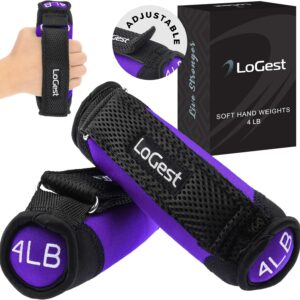 LoGest Soft Hand Weights Adjustable Straps – Comes in 1LB Weights or 2LB or 3LB 4LB – Comfortable & Secure Weighted Neoprene Dumbbells with Straps for Walking Running Cardio Workout Physical Therapy
