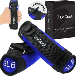 LoGest Soft Hand Weights Adjustable Straps – Comes in 1LB Weights or 2LB or 3LB 4LB – Comfortable & Secure Weighted Neoprene Dumbbells with Straps for Walking Running Cardio Workout Physical Therapy