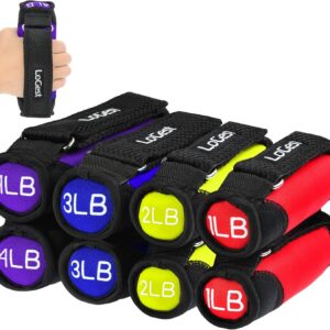 Logest Soft Hand Weights – Adjustable Neoprene Dumbbells (1LB, 2LB, 3LB, 4LB) – Red, Yellow, Blue, Purple – Velcro Straps – Weight Training, Walking, Jogging, Aerobics, Yoga