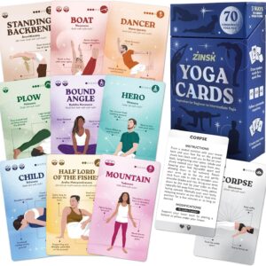 Zinsk 70 Premium Yoga Cards – Pose Flashcards with Beginner Instructions, Difficulty Levels, and Sequences – Deepen Your Practice with Alignment Cues, Modifications, Sanskrit Names & 10 Intentions