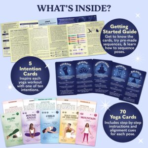 Zinsk 70 Premium Yoga Cards – Pose Flashcards with Beginner Instructions, Difficulty Levels, and Sequences – Deepen Your Practice with Alignment Cues, Modifications, Sanskrit Names & 10 Intentions