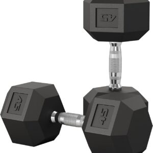 Garvee 5-50 LB Hex Dumbbell Set of 2, Hand Weights Dumbbells Pair with Cast Iron Core, Rubber Encased Coating and Textured Carbon Steel Handle for Home Gym Strength Training