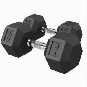 40LB Hex Dumbbells Set of 2 – Rubber/PVC Coated Cast Iron – Non-Slip Textured Carbon Steel Handles – Anti-Roll Strength Training Weights for Home Gym, Fitness Workouts – Black