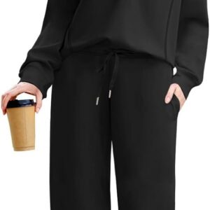 XIEERDUO Lounge Sets For Women 2025 Half Zip Sweatshirt And Wide Leg Sweatpant 2 Piece Outfits Sweatsuit Tracksuit