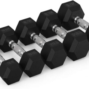 HANDBODE Hex Dumbbell Sets with A Rack,Rubber Encased Exercise & Fitness Dumbbells Set, Hand Weight for Strength Training