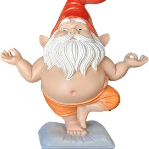 Zen Yoga Gnome Statue – Handcrafted Resin Meditation Gnome on Pillow, Tree Pose, Relaxed Expression – Weatherproof Indoor Outdoor Garden Decor, Unique Gift for Yoga & Meditation Lovers