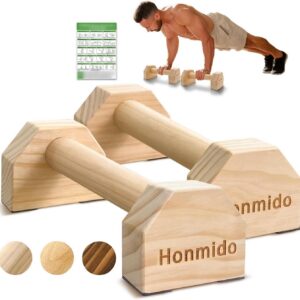 Wooden Parallettes 2 PCS Push Up Stand For Floor Calisthenics Bars Home, Handles Handstand Blocks Beech & Pine Wood Pushup Non-Slip Base Parallel Exercise Equipment For MenTrainers