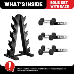 PAPABABE Hex Dumbbell Set with Rack, 85-560lb Rubber Encased Dumbbell Free Weights Dumbbells Set with Storage Rack, Hand Weights Set for Strength Training