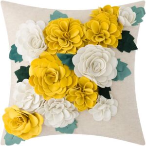 KINGROSE 3D Flower Throw Pillow Cover Home Decorative Accent Pillow Case Sham Square Cushion Cover Sofa Bed Couch Living Room 18 x 18 Inches Yellow White