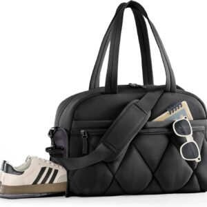 Travel Duffle Bag for Women – Gym Bag With Shoes Compartment & Wet Pocket, Carry On For Weekender, Overnight, Sport(Black)