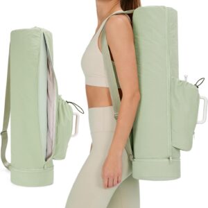 sportsnew Puffy Yoga Mat Bag Yoga Gym Bags for Women Men, Full-Zip Pilates Bag with Wet Pocket & Side Zip Drawstring Pocket Fits Tumblers with Handle, Yoga Mat Storage for Carrier Quick Access