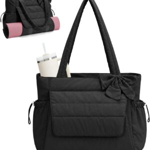 Wandering Nature Bow Tote Bag for Work Fits 40oz Tumbler, Yoga Bag with Wet Pocket & Yoga Mat Pocket, Commute, Gym, Travel