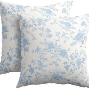 Kawani Baby Blue Floral Pillow Covers 18×18 Inch Set of 2 Blue and Cream Chinoiserie Flower Outdoor Decorative Throw Pillows Vintage Rustic Toile Pillowcases Cushion Covers for Couch Home Decor