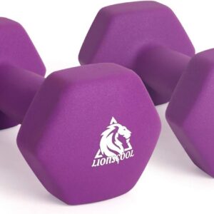 LIONSCOOL Set of 2 Neoprene Coated Dumbbell Hand Weights, Anti-Slip and Anti-Roll Hex Dumbbells in Pair for Strength Training, Resistance Training