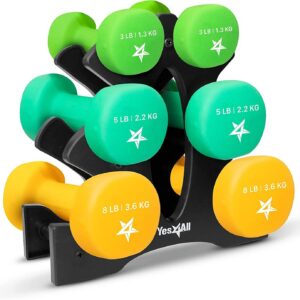 Dumbbell Neoprene 3-5-8lb pair + Metal Rack