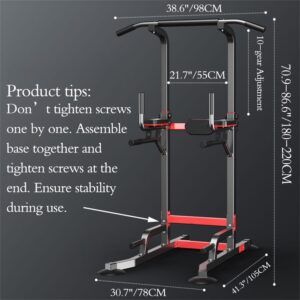 Power Tower Dip Station Pull Up Bar – Multi-Purpose Home Gym Equipment with Adjustable Height and Non-Slip Foot Pads – 150kgs Capacity