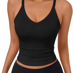 Trendy Queen Womens Racerback Ribbed Tank Tops V Neck Workout Summer Sleeveless Tops