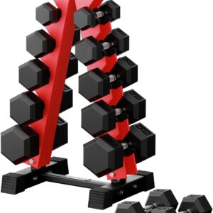 RitFit 250LB/300LB/350LB/550LB/650LB Rubber Hex Dumbbell Sets with Weights Rack, Multiple Color Choices Available, Great Gym Equipment for Home, Strength Training, Workouts