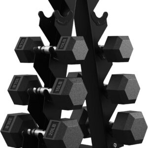 PAPABABE Hex Dumbbell Set with Rack, 85-560lb Rubber Encased Dumbbell Free Weights Dumbbells Set with Storage Rack, Hand Weights Set for Strength Training