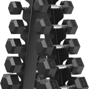 HANDBODE Hex Dumbbell Sets with A Rack,Rubber Encased Exercise & Fitness Dumbbells Set, Hand Weight for Strength Training