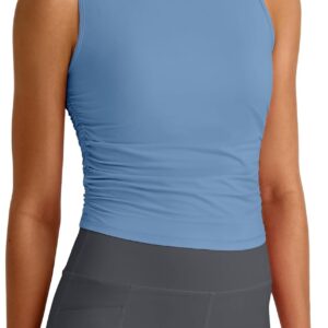 G4Free Lightbreeze Workout Tank Tops for Women Side Ruched Sleeveless High Neck Crop Top Summer Athletic Gym Shirts