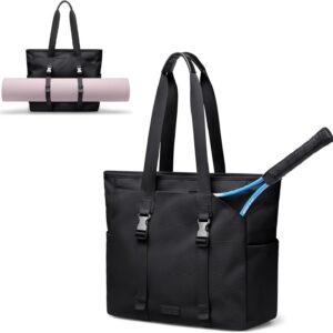 Tennis Tote Bag for Women with Yoga Mat Straps, Racket Holder Bags, 24L Lightweight Sports Bag with Wet Pocket