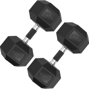 LIFERUN Rubber Grip Dumbbells Rubber Coated Cast Iron, with Anti-Slip Hex Black Dumbbell, Free Weights Dumbbell Set, 60lb/ 65lb/ 70lb/ 75lb dumbbells set of 2