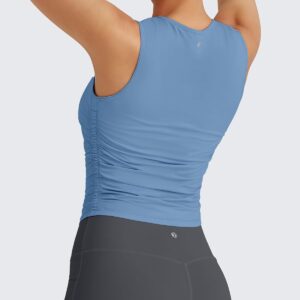 G4Free Lightbreeze Workout Tank Tops for Women Side Ruched Sleeveless High Neck Crop Top Summer Athletic Gym Shirts