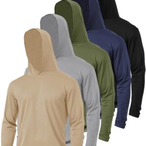 5 Pack Sun Protection Hoodie for Men UV Long Sleeve Shirts Quick Dry Lightweight Work Athletic Rash Guards