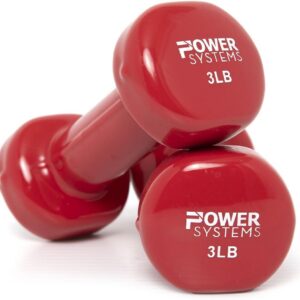 Power Systems Deluxe Vinyl Coated Dumbbells – Color-Coded, Non-Slip Grip Hand Weights, Multiple Weight Options, Sold in Pairs