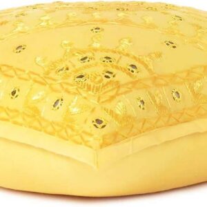 Embroidered Decorative Boho Throw Pillow Cover with Mirrors, Handmade Bohemian Accent Cushion Case for Sofa Couch Bedroom Living Room (Yellow, 24″ x 24″)