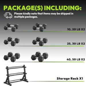 HANDBODE Hex Dumbbell Set with Rack, 300-840 lb Rubber Coated Fixed Weights Sets with Heavy Duty Storage Stand, Hexagon Shape, Multiple Weight Options Home Gym Equipment for Strength Training