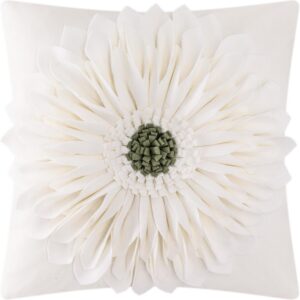 OiseauVoler 3D Sunflower Handmade Throw Pillow Covers Decorative Floral Pillowcases Cushion Covers for Couch Living Room Home Decor Creamy White 18×18 Inches