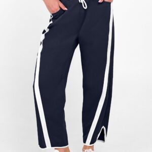 ANRABESS Women Track Pants Casual Drawstring Waist Lightweight Baggy Contrast Color Workout Barrel Leg Pants with Pockets