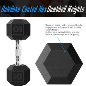 Balelinko Hex Dumbbells Free Weights Set with Metal Handles Rubber Encased Solid Cast Iron Hex Dumbbell in Pair, 10 LBS